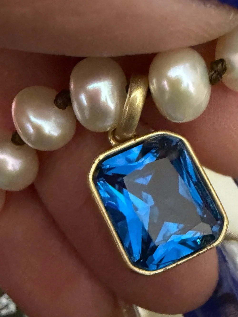 Roxanne Assoulin Freshwater Pearl Necklace with Royal Blue Zirconia Pendant NEW